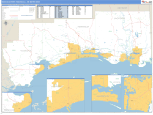 Biloxi-Gulfport-Pascagoula, Mississippi Metro Area Wall Map Market Maps (IDI)