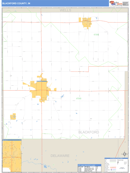 Blackford County, Indiana Zip Code Wall Map Market Maps (IDI)