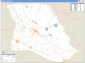 Bladen County, North Carolina Zip Code Wall Map