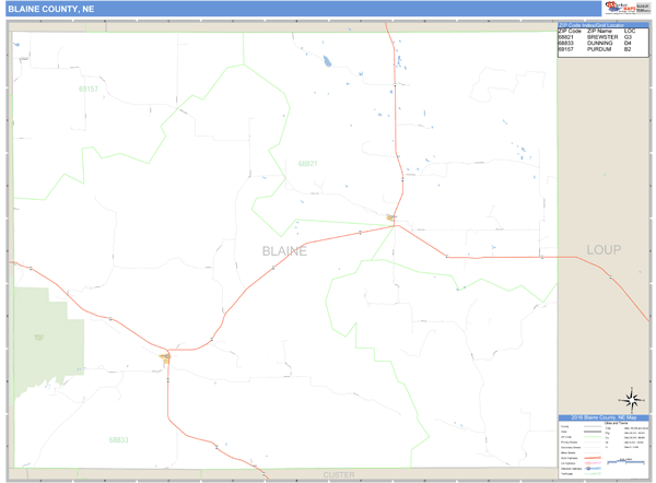 Blaine County, Nebraska Zip Code Wall Map Market Maps (IDI)