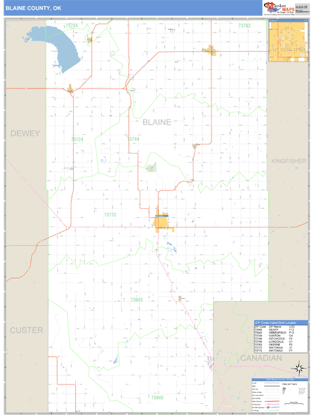 Blaine County, Oklahoma Zip Code Wall Map Market Maps (IDI)