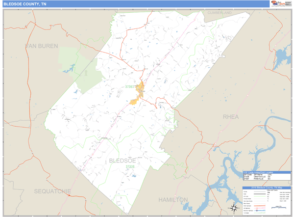 Bledsoe County, Tennessee Zip Code Wall Map Market Maps (IDI)