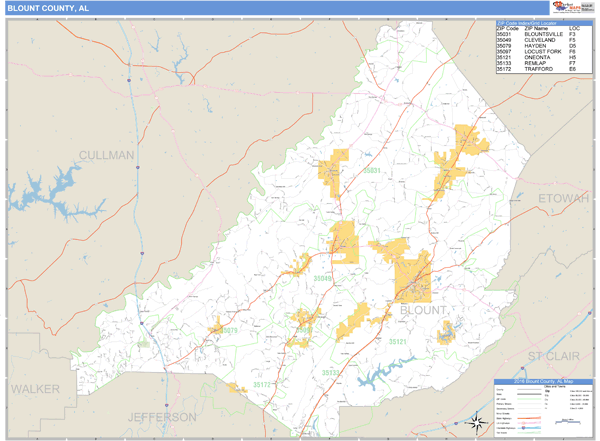 Blount County, Alabama Zip Code Wall Map Market Maps (IDI)