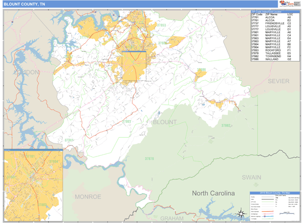 Blount County, Tennessee Zip Code Wall Map Market Maps (IDI)