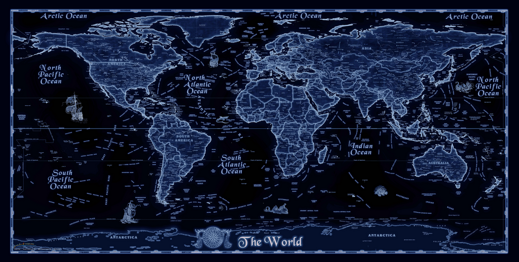 Blueprint Style World Europe-Centered Wall Map Maps.com