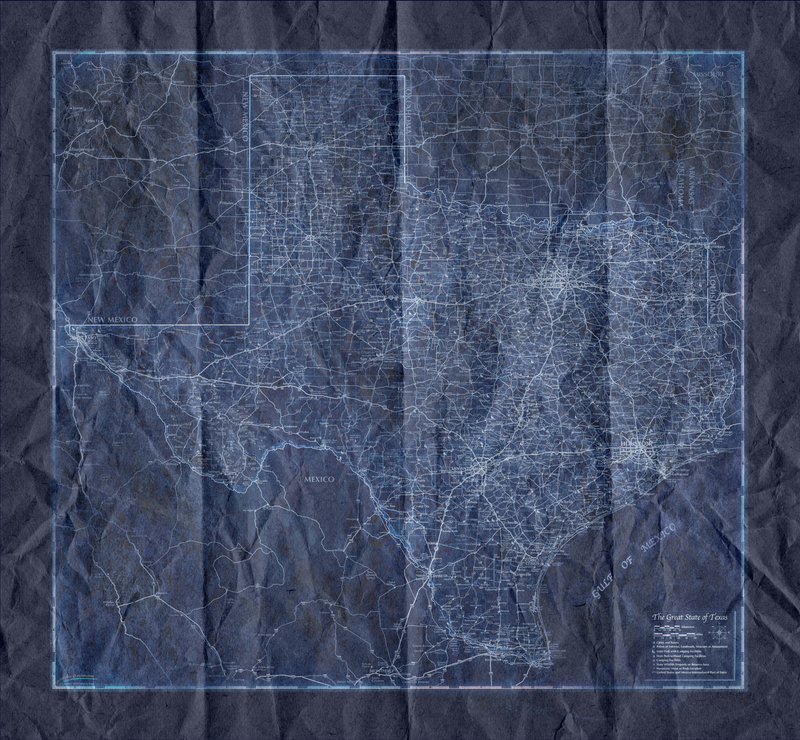 Texas Blueprint Style Crumpled Wall Map Maps.com