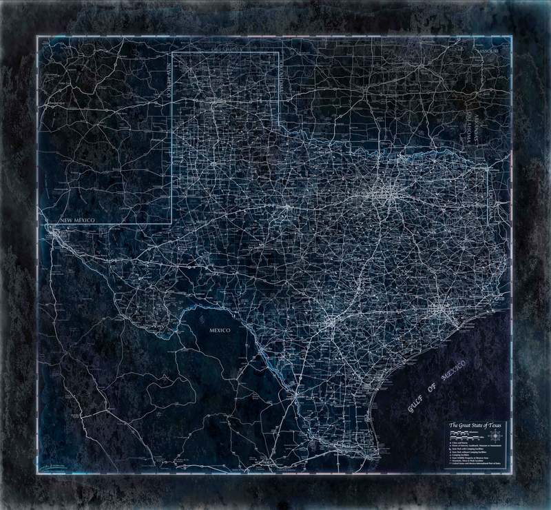 Blueprint Style Texas Wall Map Maps.com