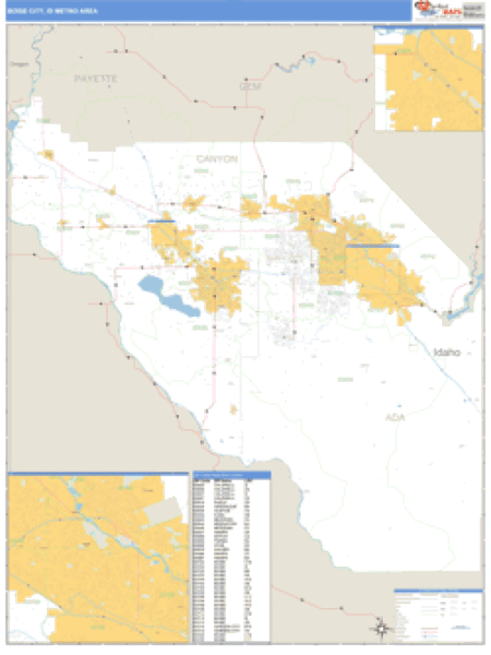 Boise City, Idaho Metro Area Wall Map Market Maps (IDI)