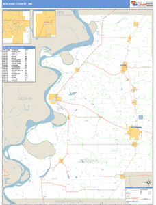 Bolivar County, Mississippi Zip Code Wall Map