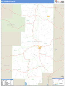 Bollinger County, Missouri Zip Code Wall Map