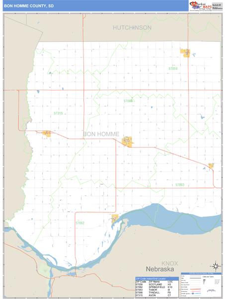 Bon Homme County, South Dakota Zip Code Wall Map Market Maps (IDI)