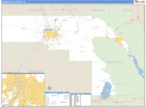 Bonneville County, Idaho Zip Code Wall Map Market Maps (IDI)