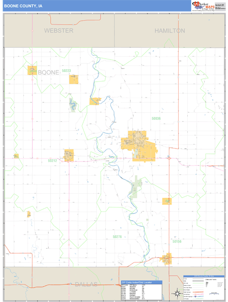 Boone County, Iowa Zip Code Wall Map Market Maps (IDI)