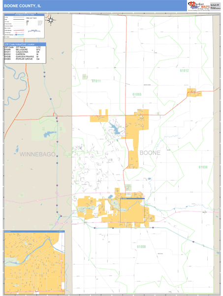 Boone County, Illinois Zip Code Wall Map Market Maps (IDI)