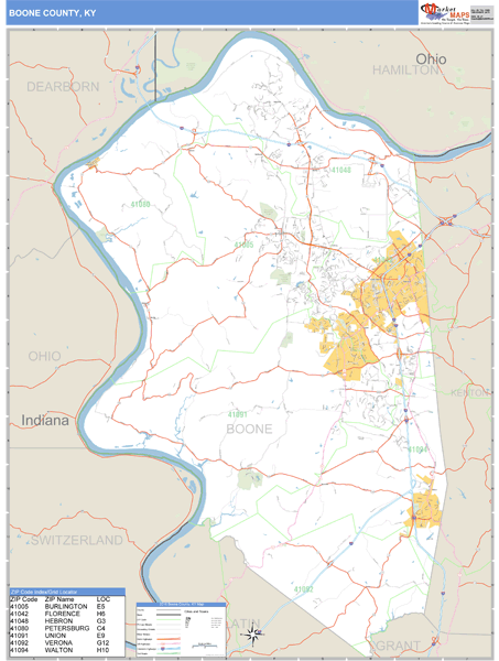 Boone County, Kentucky Zip Code Wall Map Market Maps (IDI)