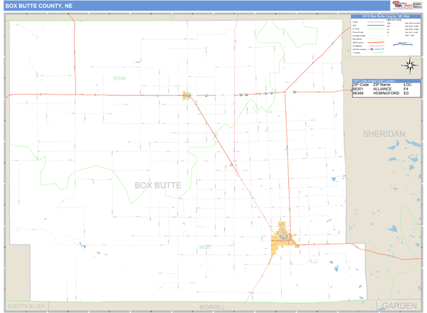 Box Butte County, Nebraska Zip Code Wall Map Market Maps (IDI)