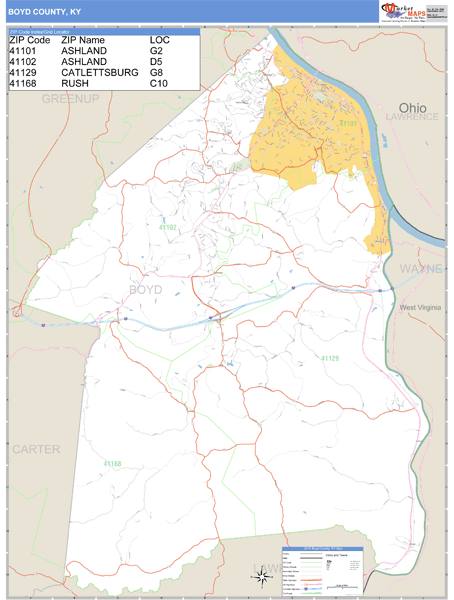 Boyd County, Kentucky Zip Code Wall Map Market Maps (IDI)