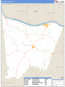 Bracken County, Kentucky Zip Code Wall Map
