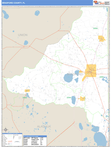 Bradford County, Florida Zip Code Wall Map