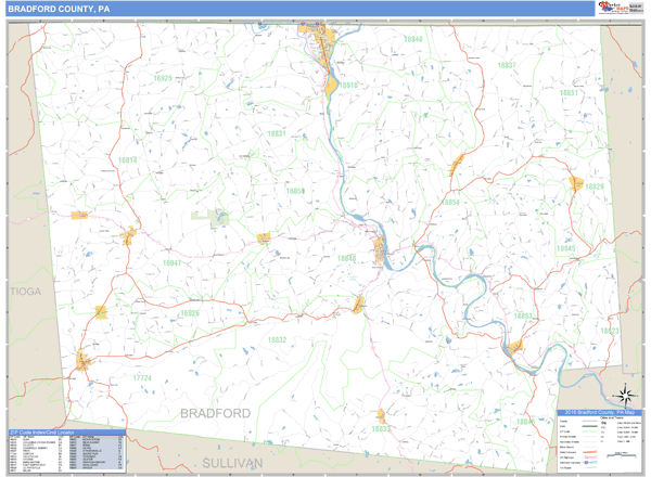 Bradford County, Pennsylvania Zip Code Wall Map Market Maps (IDI)