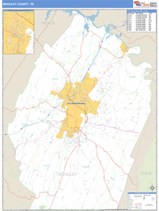 Bradley County, Tennessee Zip Code Wall Map