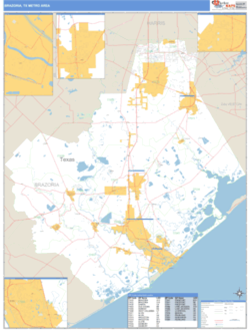 Brazoria, Texas Metro Area Wall Map Market Maps (IDI)