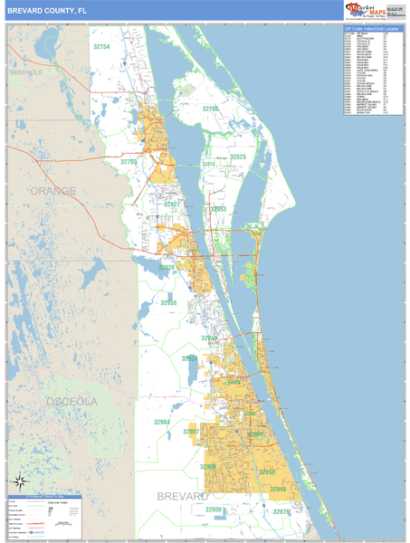 Brevard County, Florida Zip Code Wall Map Market Maps (IDI)