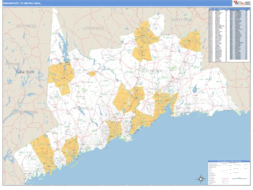 Bridgeport, Connecticut Metro Area Wall Map Market Maps (IDI)