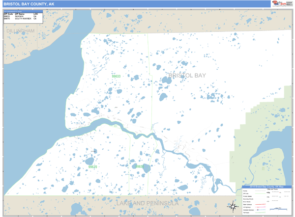 Bristol Bay County, Alaska Zip Code Wall Map Market Maps (IDI)
