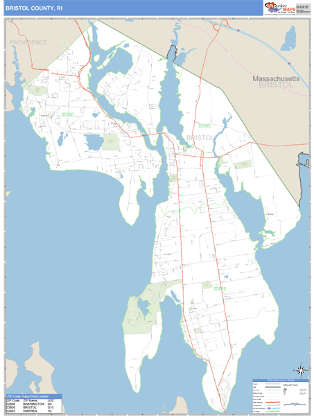 Bristol County, Rhode Island Zip Code Wall Map Market Maps (IDI)
