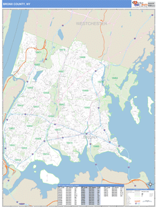 Bronx County, New York Zip Code Wall Map