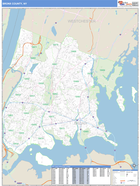 Bronx County, New York Zip Code Wall Map Market Maps (IDI)