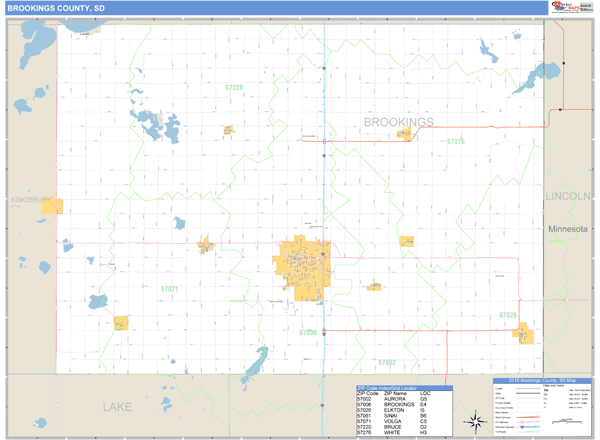 Brookings County, South Dakota Zip Code Wall Map Market Maps (IDI)