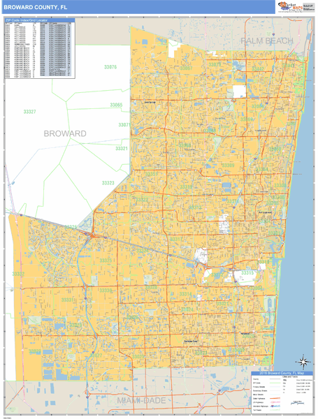 Broward County, Florida Zip Code Wall Map Market Maps (IDI)