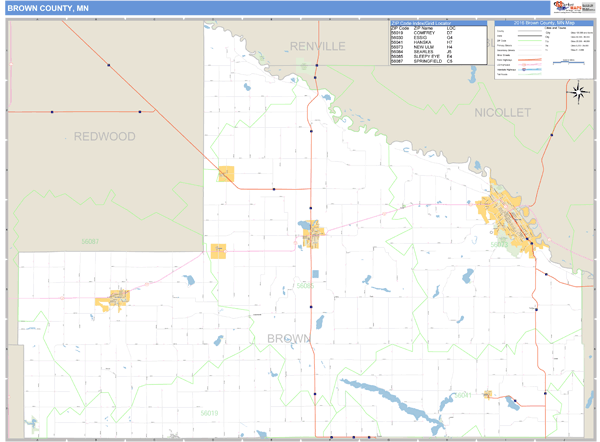Brown County, Minnesota Zip Code Wall Map Market Maps (IDI)