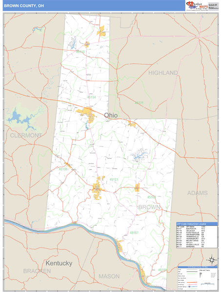 Brown County, Ohio Zip Code Wall Map Market Maps (IDI)