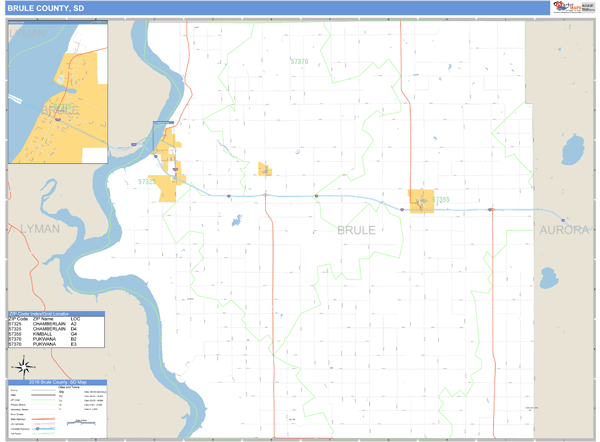 Brule County, South Dakota Zip Code Wall Map Market Maps (IDI)