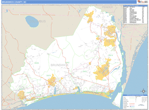 Brunswick County, North Carolina Zip Code Wall Map