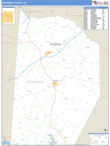 Brunswick County, Virginia Zip Code Wall Map