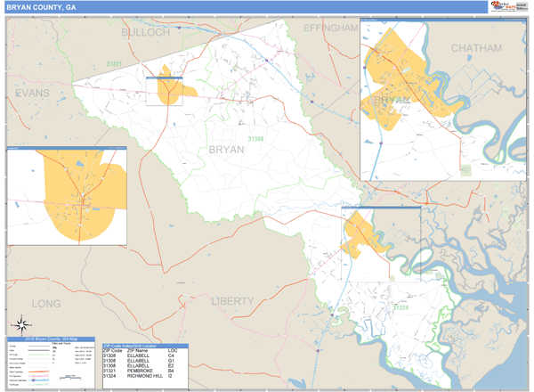 Bryan County, Georgia Zip Code Wall Map Market Maps (IDI)