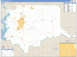 Bryan County, Oklahoma Zip Code Wall Map
