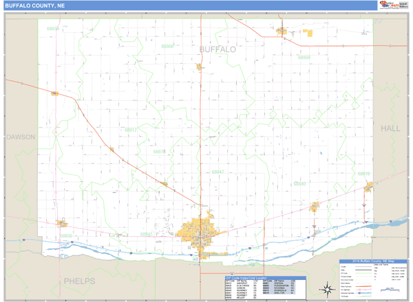 Buffalo County, Nebraska Zip Code Wall Map Market Maps (IDI)