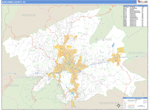 Buncombe County, North Carolina Zip Code Wall Map