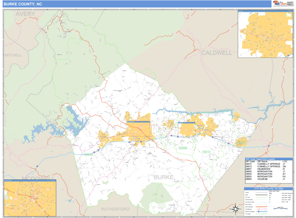 Burke County, North Carolina Zip Code Wall Map Market Maps (IDI)