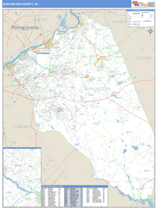 Burlington County, New Jersey Zip Code Wall Map