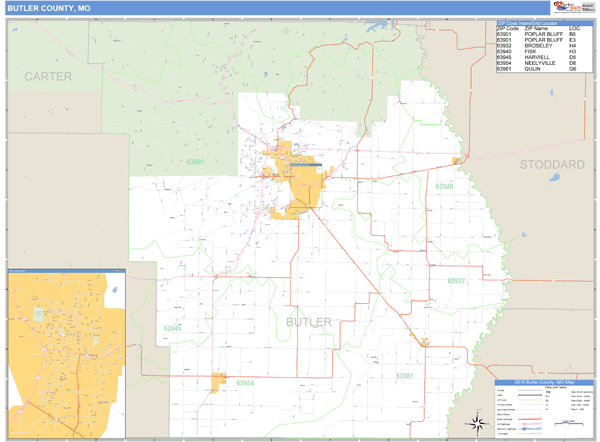 Butler County, Missouri Zip Code Wall Map Market Maps (IDI)