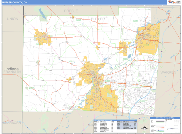 Butler County, Ohio Zip Code Wall Map Market Maps (IDI)