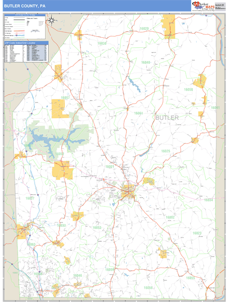 Butler County, Pennsylvania Zip Code Wall Map Market Maps (IDI)