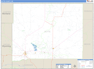 Butte County, South Dakota Zip Code Wall Map