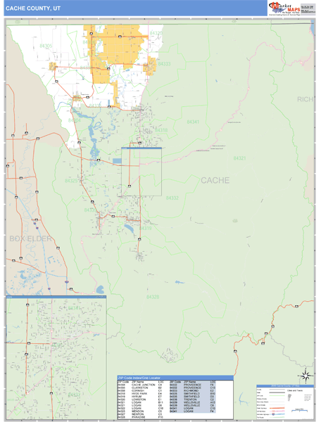 Cache County, Utah Zip Code Wall Map Market Maps (IDI)